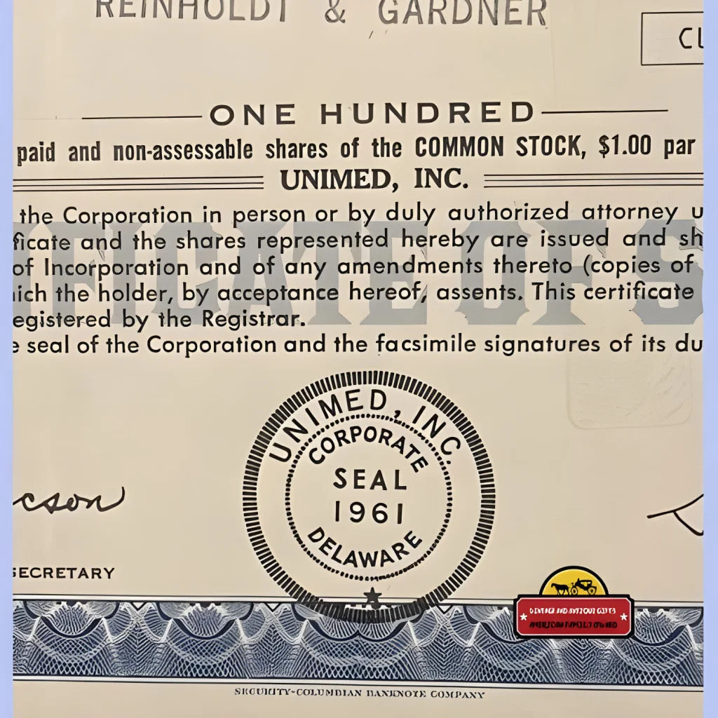 Rare Vintage 1970s Unimed Stock Certificate Collectible Treasure