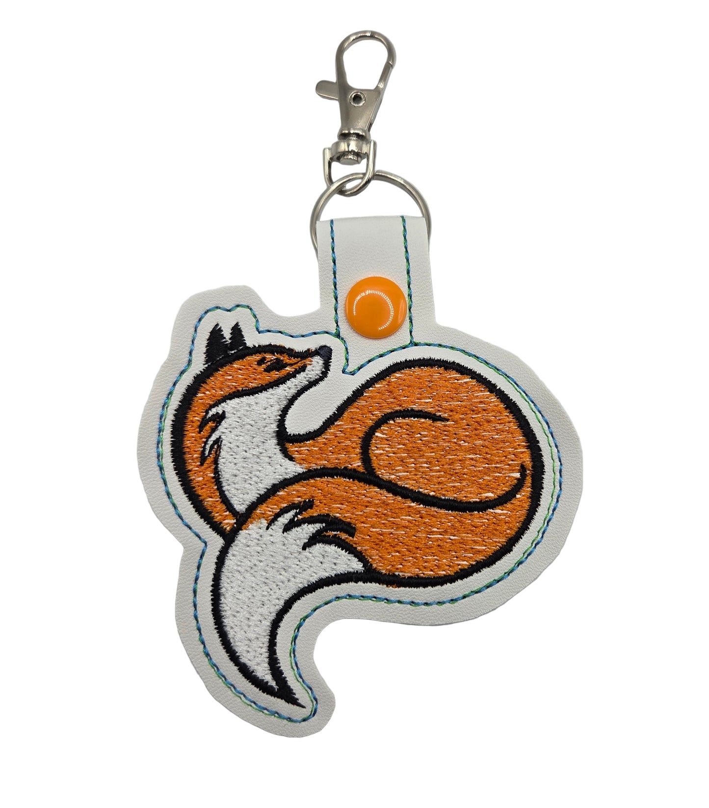 Fox Keychain – Embroidered Snap Tab Charm