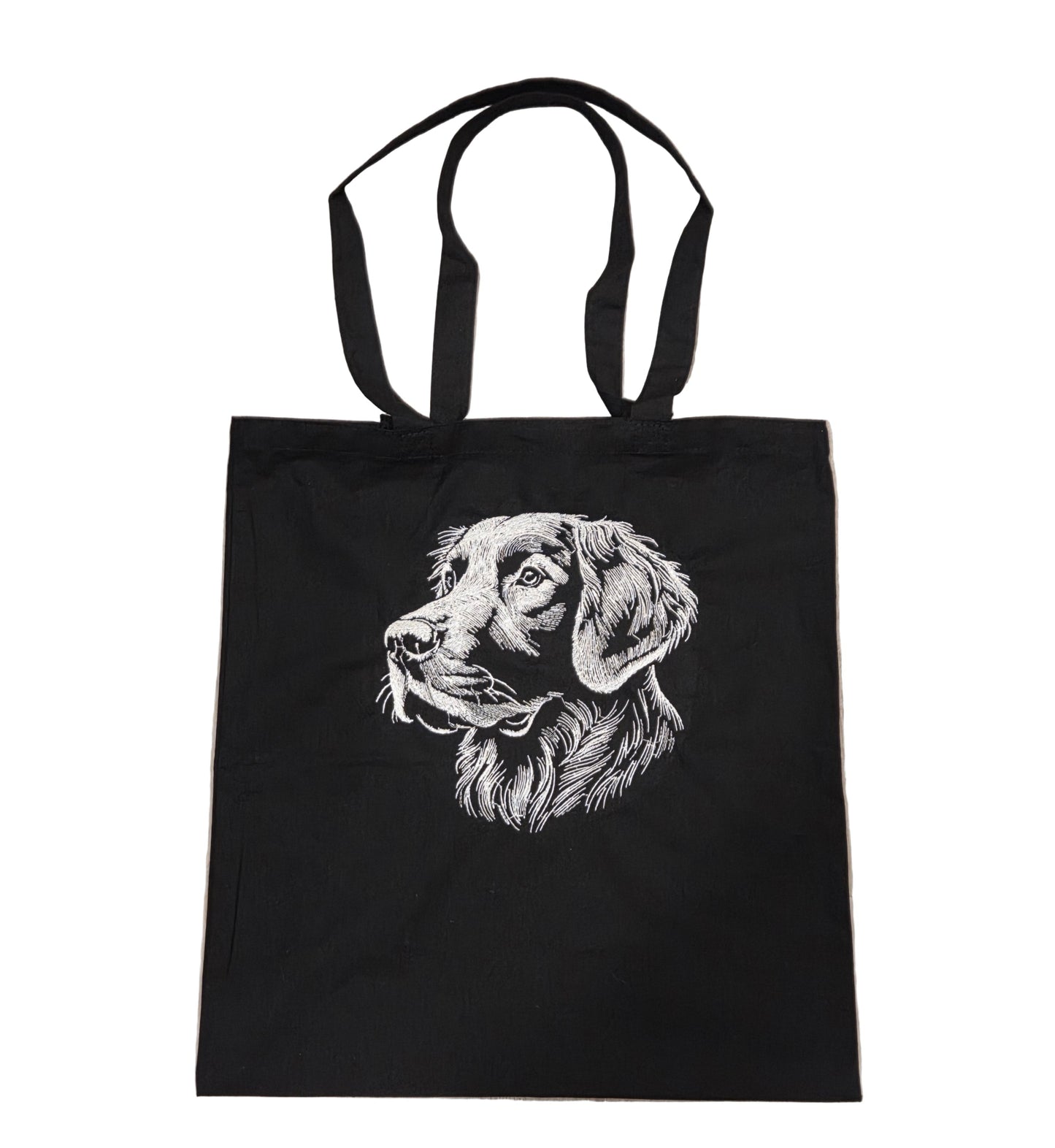 Flat coated retriever/ Golden retriever black tote bag