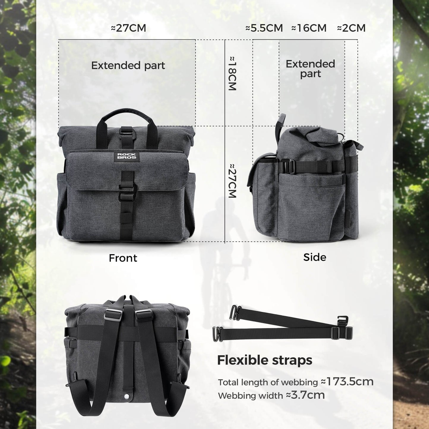 ROCKBROS Folding Bike Handlebar Bag Backpack - H46