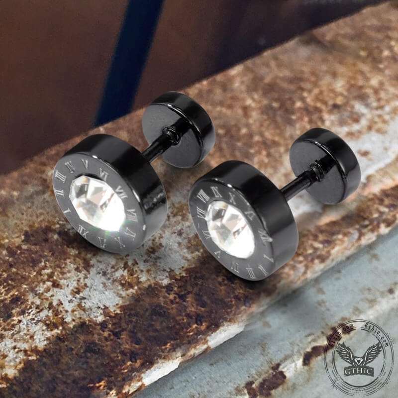 Roman Numeral Stainless Steel Punk Stud Earrings