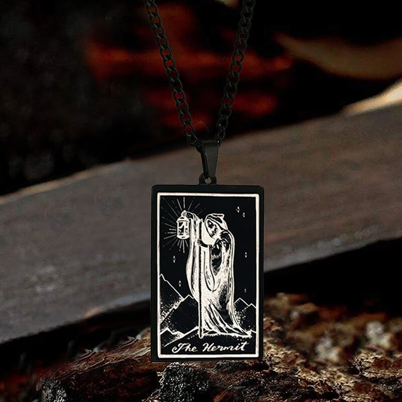 The Hermit Tarot Card Stainless Steel Necklace