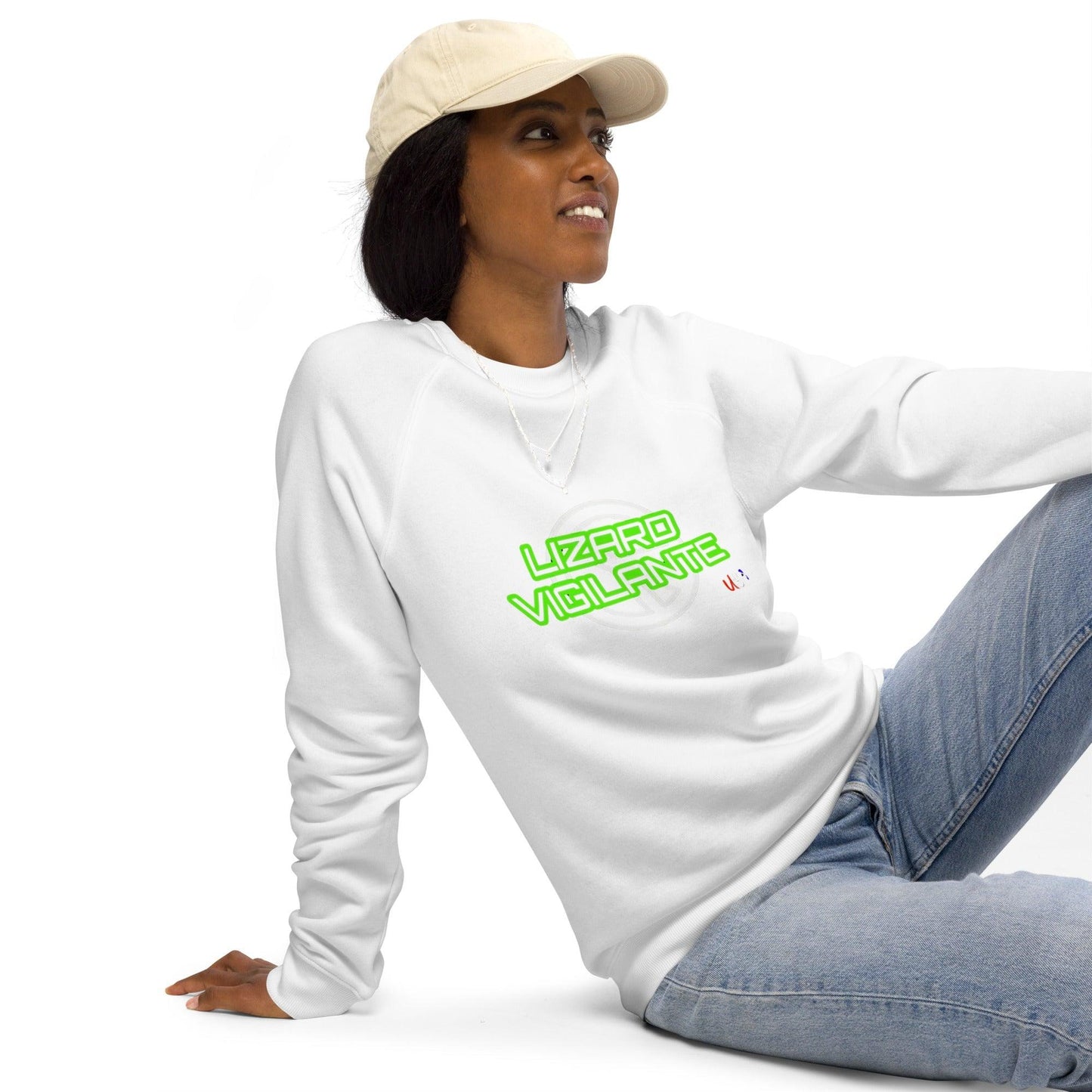 Lizard Vigilante USA Unisex organic raglan sweatshirt - Lizard Vigilante