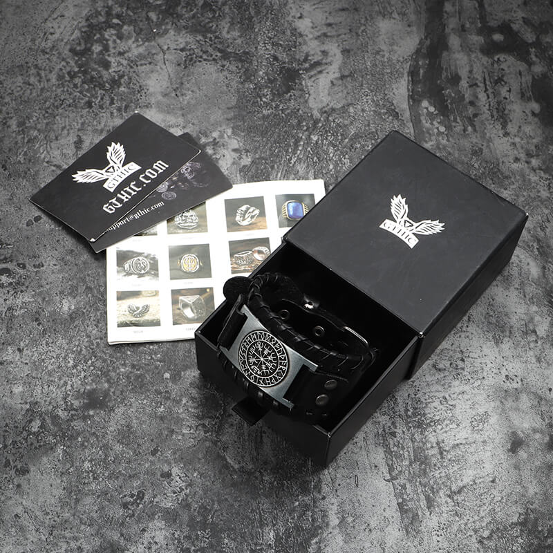 Vegvisir Runes Wristband Leather Viking Bracelet