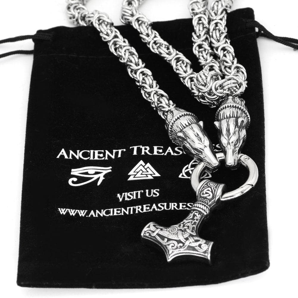 Vikings Bear Head Mjolnir Stainless Steel Necklace