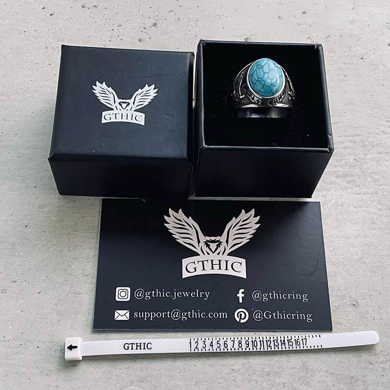 Viking Runes Wolf and Raven Stainless Steel Ring