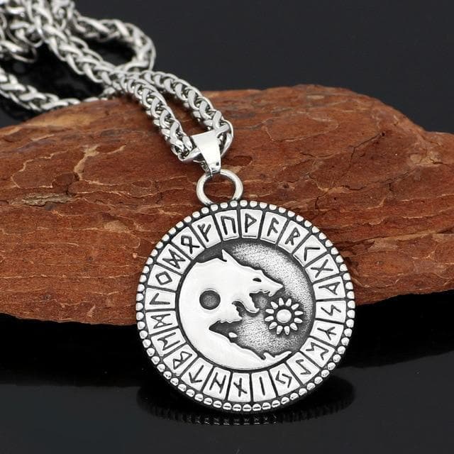 Viking Wolf Fenrir Rune Necklace