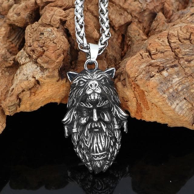 Viking Odin Wolf Head Necklace