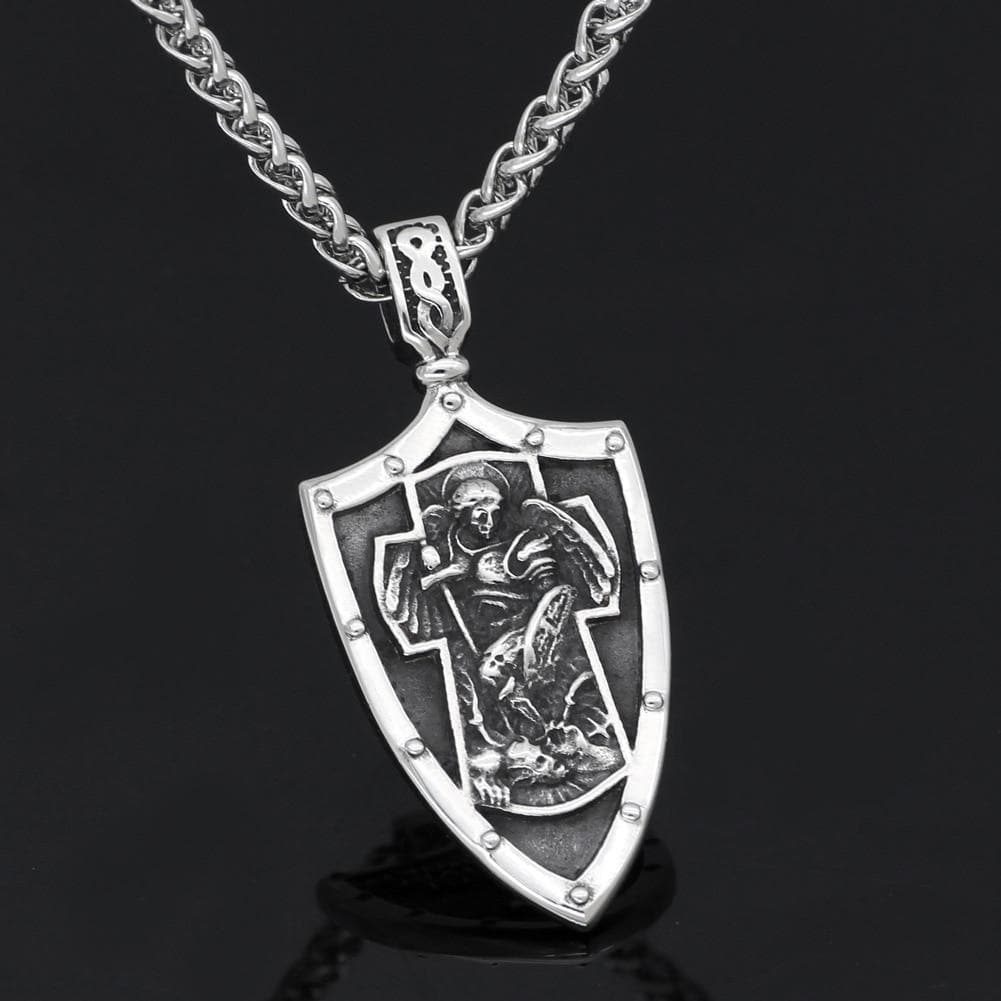 Templar St. Michael Arch Angel Cross Shield Necklace