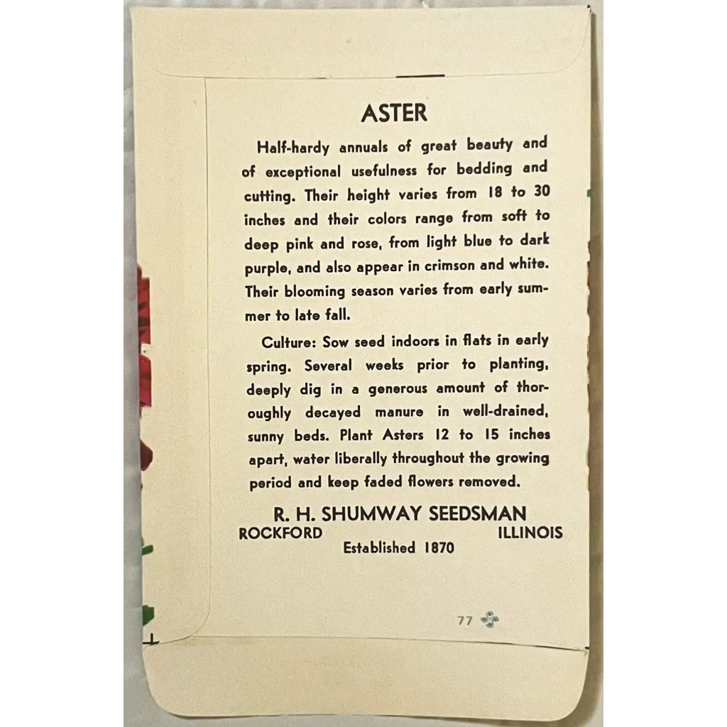 Rare 1960s R.H. Shumway Aster Seed Packet Collector's Gem