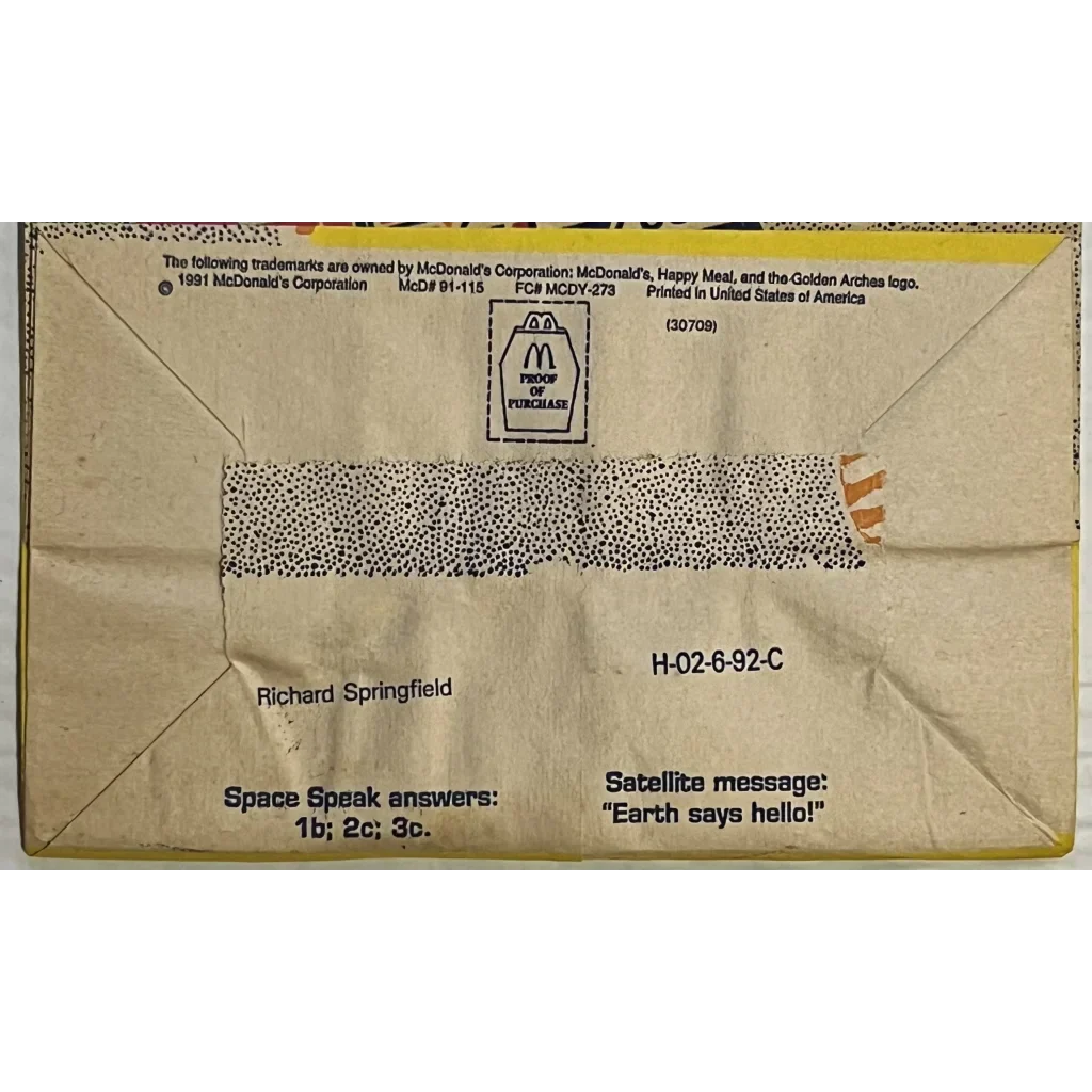Rare 90s McDonalds Space Happy Meal Bag Thrills Collectors