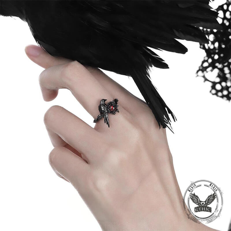 Vintage Dark Crow Copper CZ Open Ring