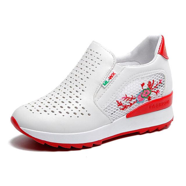 Women Comfortable Casual Shoes Summer Slip On Mixed Colors Increasing Height Sneakers Fashion High Top Hidden Heel Shoes Casual Platform Ankle Boots