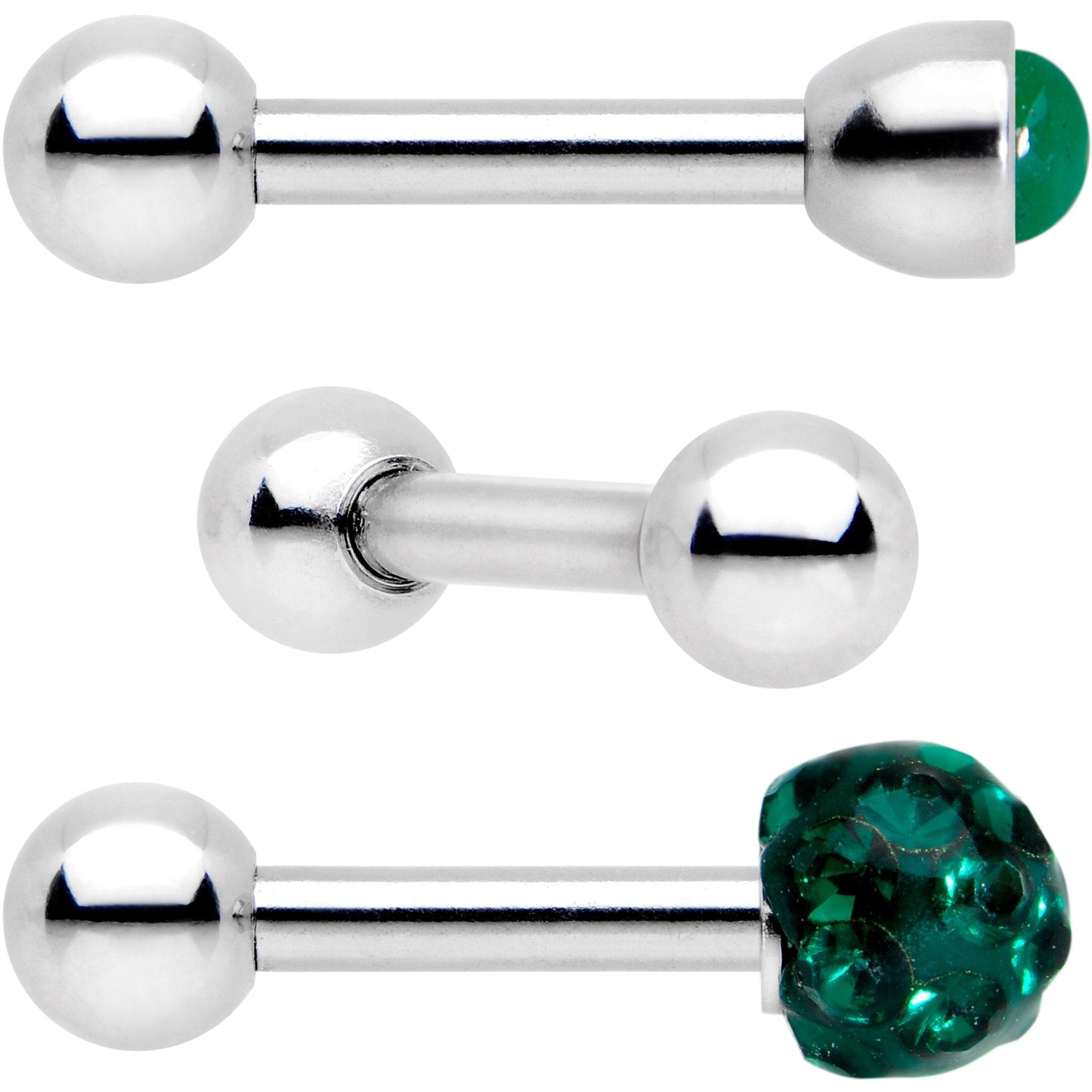 16G 1/4 Green Faux Opal Inlay Cartilage Tragus Earring 3 Pack Set