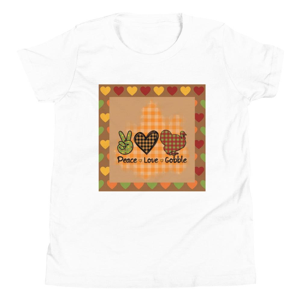 Thanksgiving Peace Love Gobble Youth Short Sleeve T-Shirt - Lizard Vigilante
