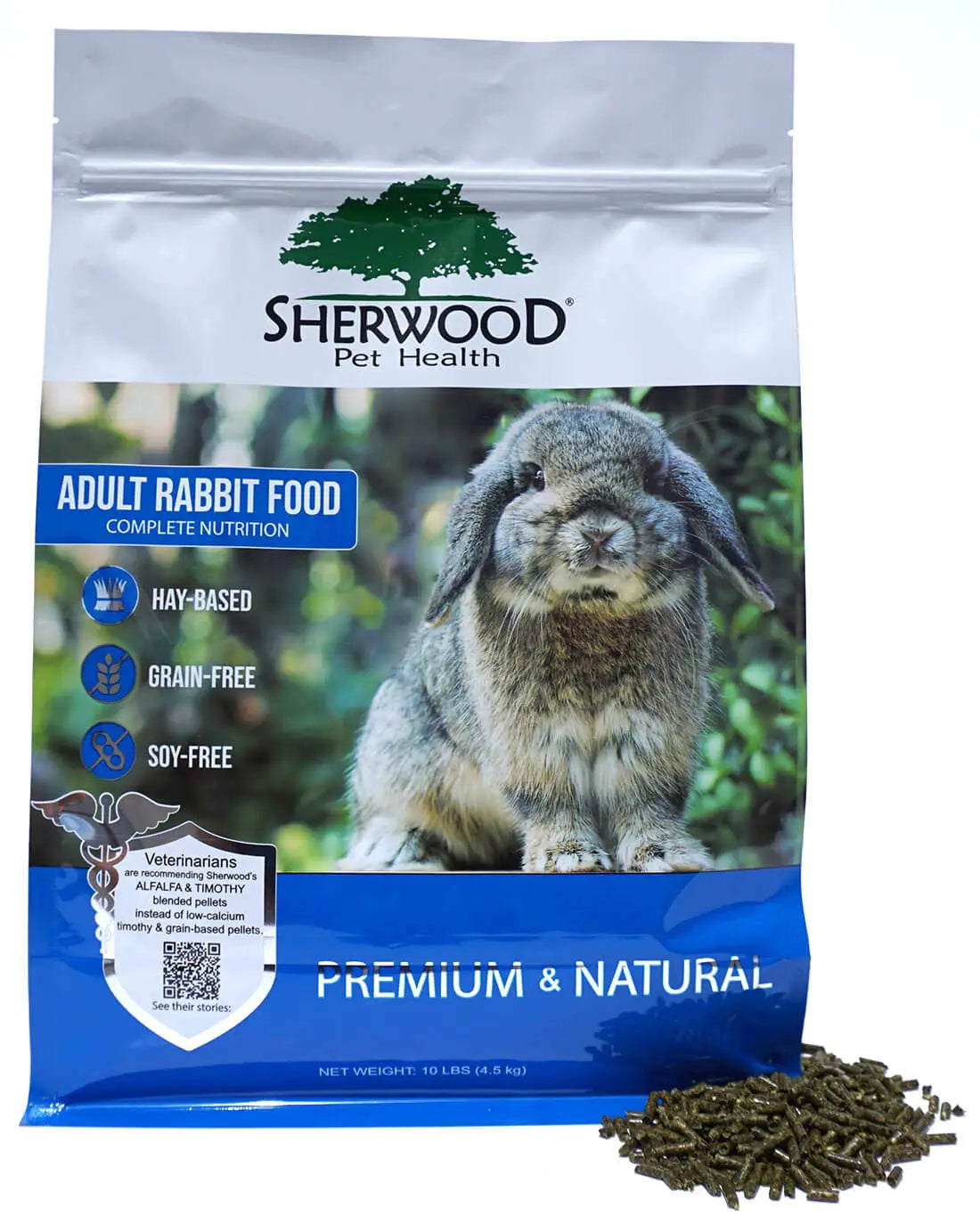 Sherwood Pet Health Adult Rabbit Food Alfalfa Timothy Hay-Based Blend 10 lbs Grain and Soy-Free for Better Digestion