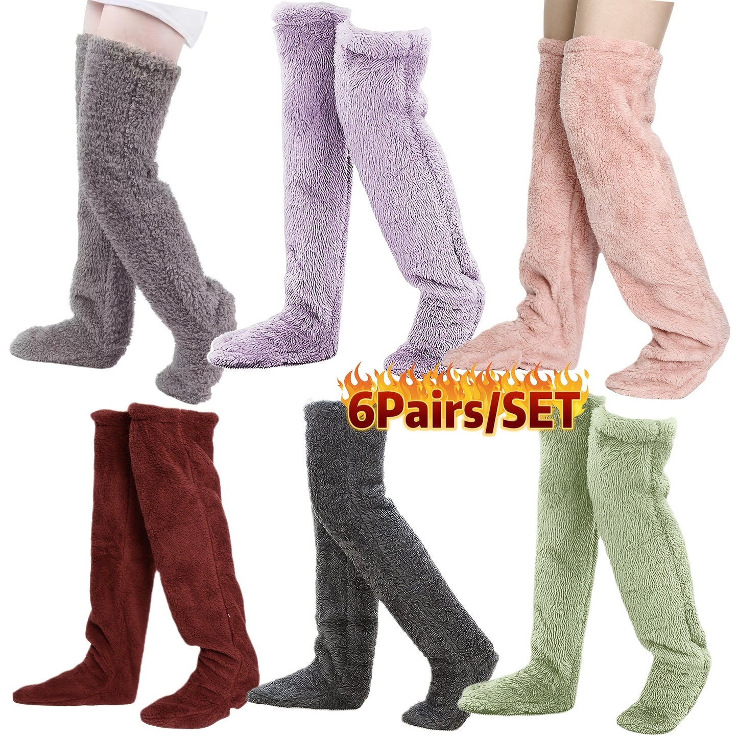 Cozy Couple's Thigh-High Fuzzy Socks - Warm, Durable Knit Over-The-Knee Stockings, Easy-Care Solid Hosiery