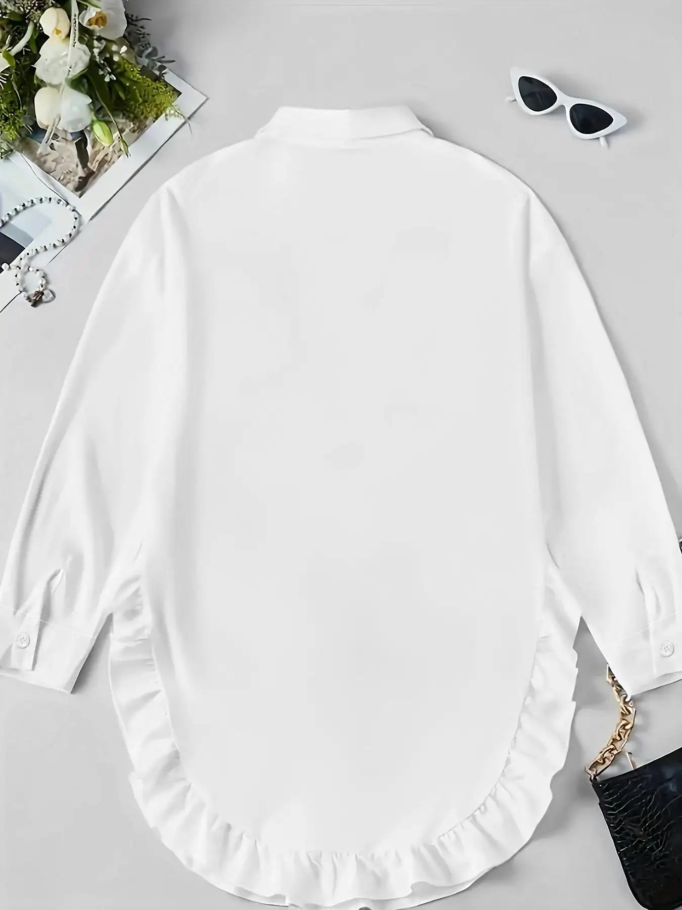 Hem Ruffled Casual Long Sleeve Shirt