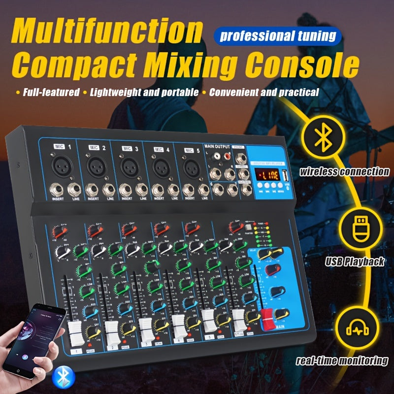 NXG GH7 Mixer Portable USB DJ Mixing Console 7 Channel Band Mixer DJ Mixer MP3 Jack Computer Recording Power Supply Black - Premium  from Lizard Vigilante - Just $55.99! Shop now at Lizard Vigilante