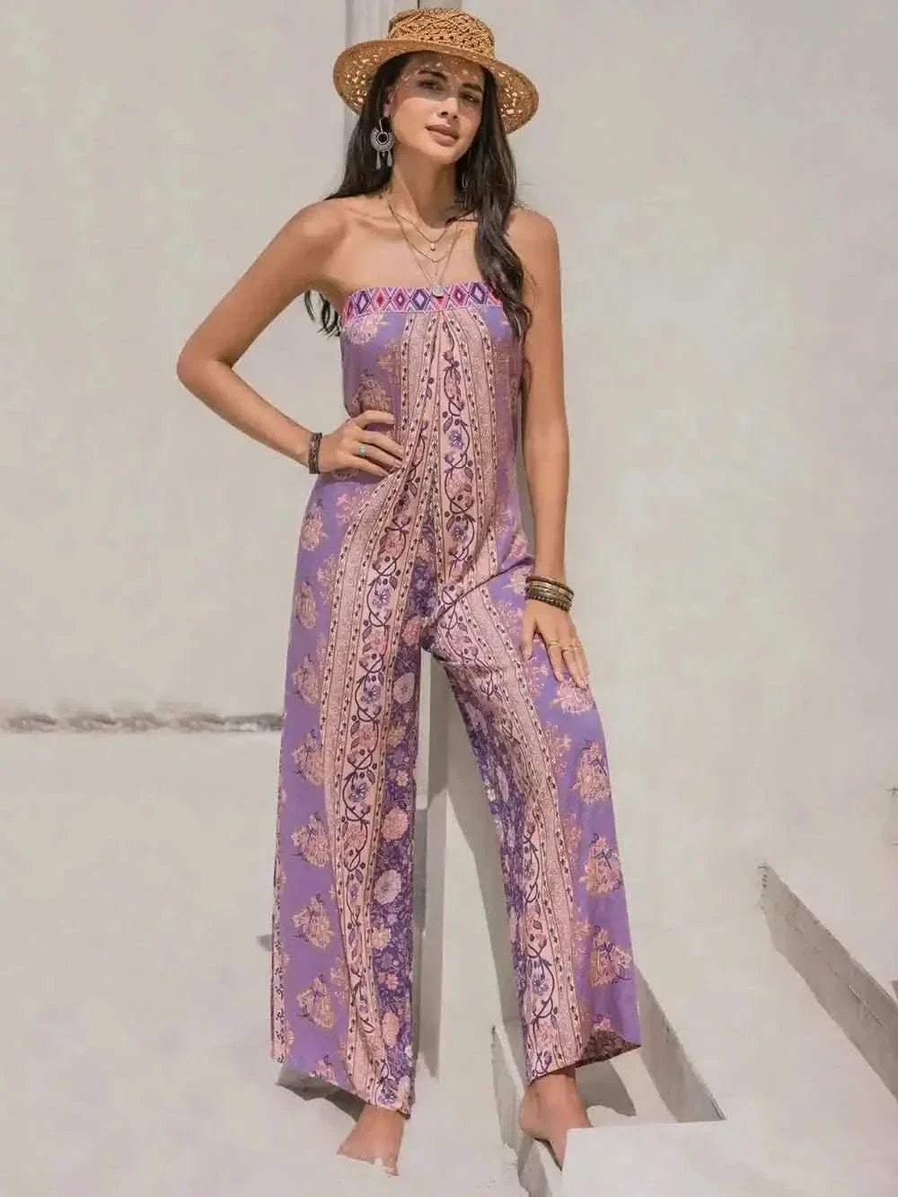 Tied Printed Tube : Wide Leg Jumpsuit