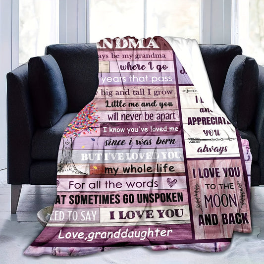 1pc To Grandma Lovely Saying Flannel Blanket, Summer Air Conditioning Blanket, Autumn And Winter Nap Print Blankets