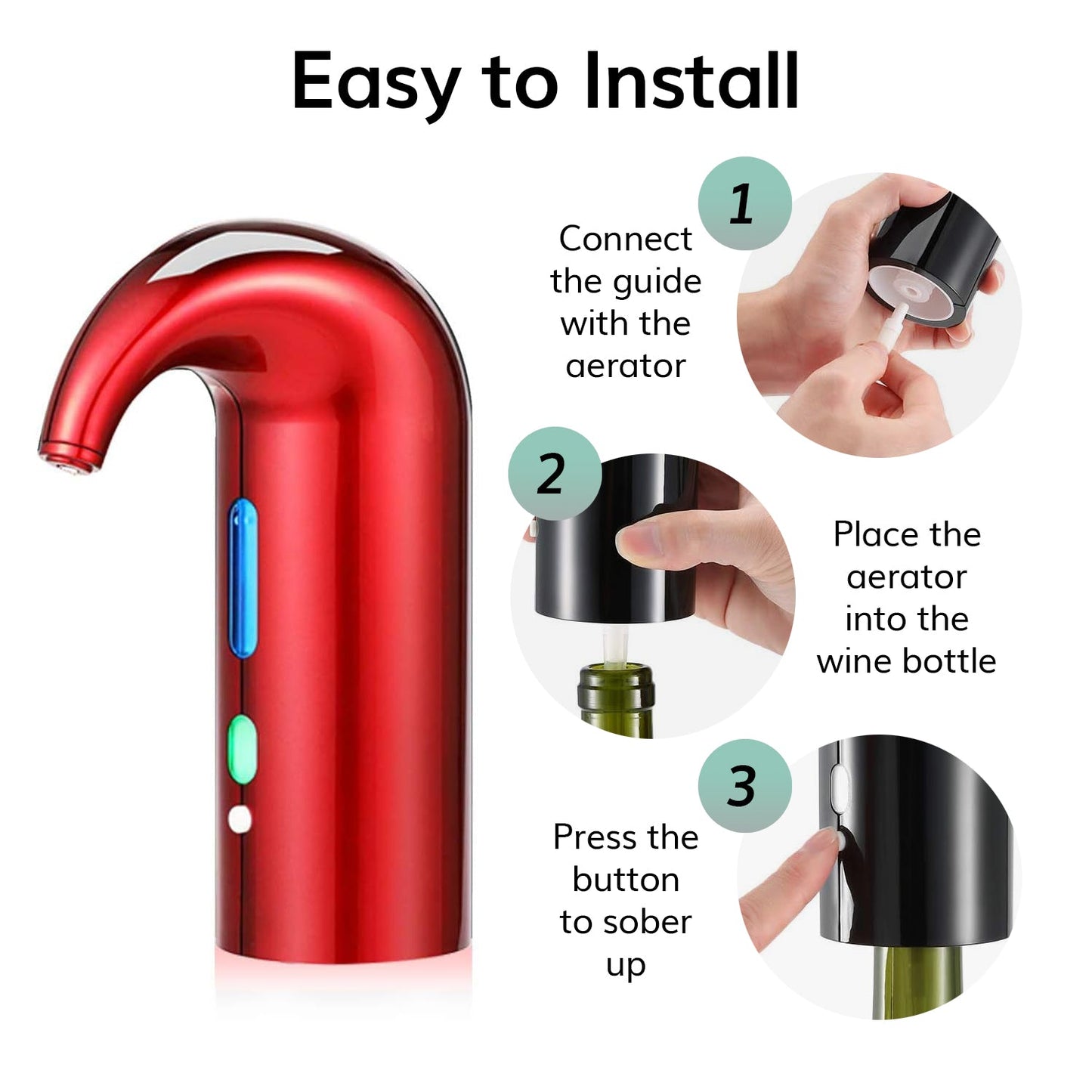 Electric Wine Aerator Dispenser - Portable Premium Wine Accessory for Red & White Wines, Touch Activated Aeration For Wine and Spirit - Beginner and Enthusiast - Spout Pourer - Wine Gifts