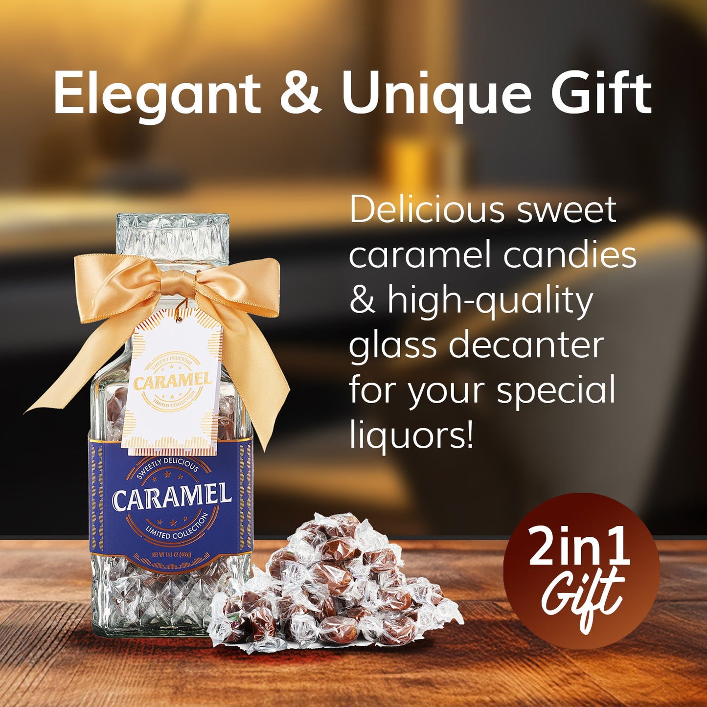 Father's Day Gifts for Men Dad, Chocolate Caramels Candy Gift, Glass Whiskey Decanter Bourbon, Scotch & Liquor, Birthday Gift Daughter Son, Best Dad Father Husband Presents Food Gift basket Men Women