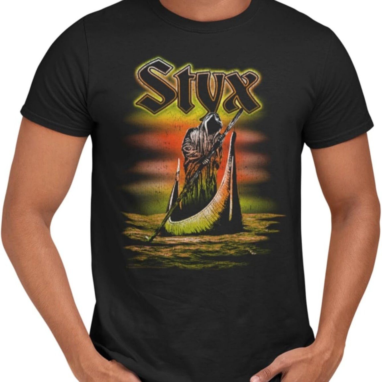 Styx 1972 Rock Band Ferryman Charon Graphic T-Shirt – 100% Cotton, Classic Crew Neck Tee for Adults - Premium T-shirt from Lizard Vigilante - Just $24.99! Shop now at Lizard Vigilante