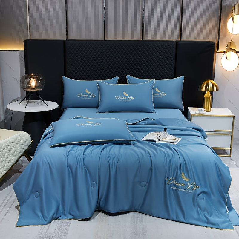 Contemporary Ice Silk Summer Quilt, Premium Cool Touch Washable Comforter, Simple Air Conditioning Blanket, Polyester Fiber Filling, Plain Weave, Machine Washable - Dream Life Design