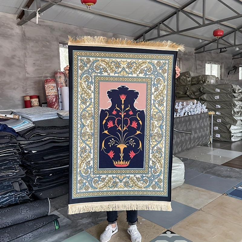 1pc Luxury Muslim Prayer Mat, Non-Slip Printed Islamic Kabah, Soft Worship Cushion, Meditation Rug, Pilgrimage Blanket, Islamic Prayer Carpet, Ideal Islamic Gift