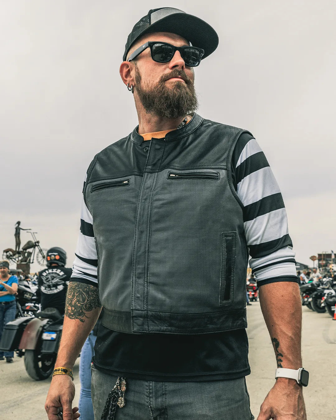 Two Tone Lowrider Perforated Men's Leather Vest