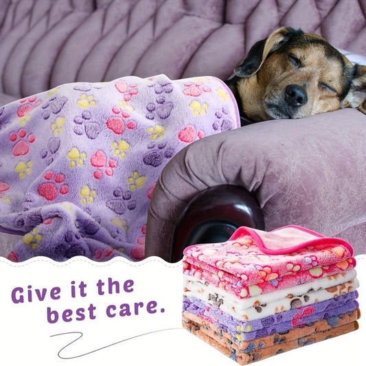 1pc Pet Blanket Dog Puppy Blanket Paw Print Coral Fleece Flannel Blanket Warm Soft Sleep Dog Blanket