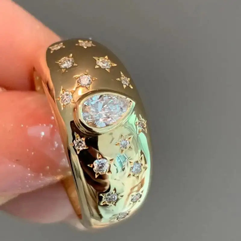 Fashion XINGX Water Drop Gem Ring Inlaid