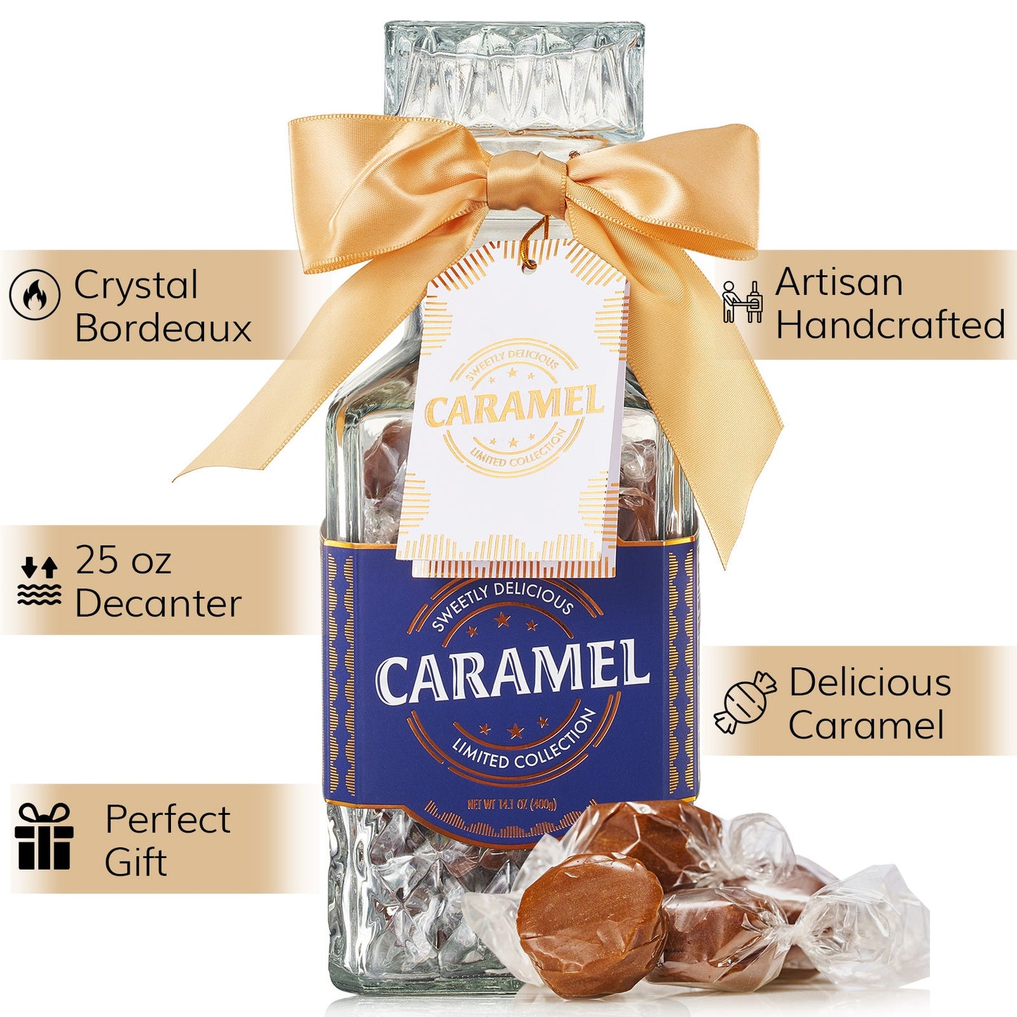 Father's Day Gifts for Men Dad, Chocolate Caramels Candy Gift, Glass Whiskey Decanter Bourbon, Scotch & Liquor, Birthday Gift Daughter Son, Best Dad Father Husband Presents Food Gift basket Men Women