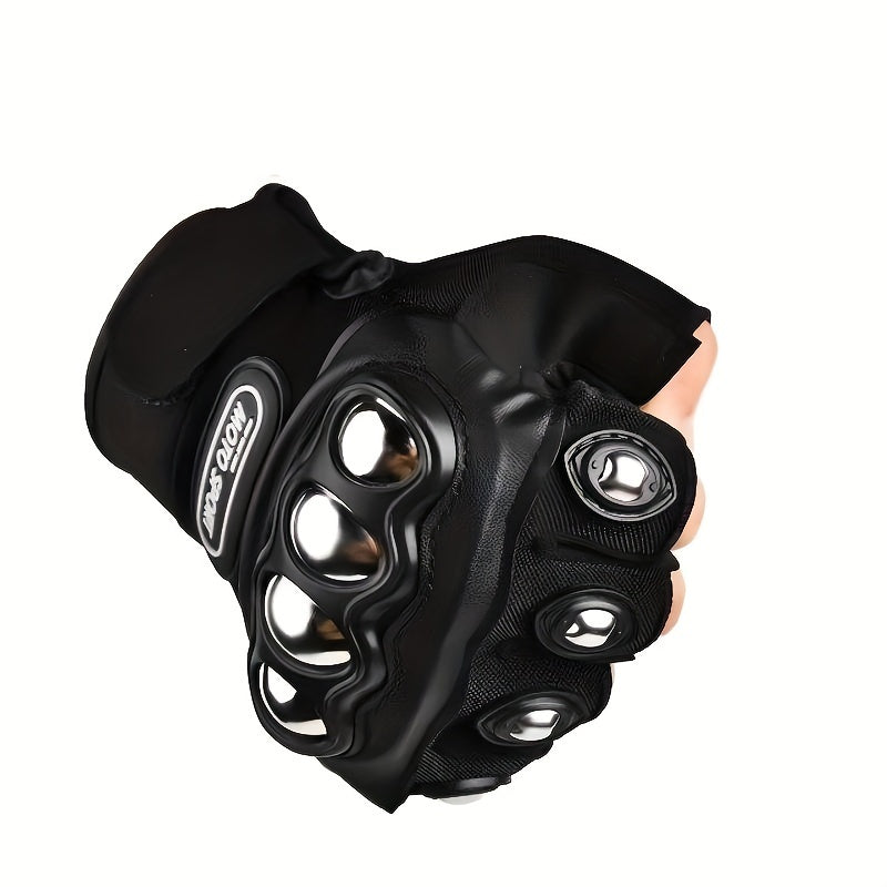 A Pair of Premium Black Steel Outdoor Knuckle Motorcycle Gloves - Protective Knitting Nylon Construction, Hook & Loop Closure, Durable and Comfortable for Power Sports Riders - Ideal for Motorcycling, Racing, and Off-Road Adv - Premium  from Lizard Vigilante - Just $14.99! Shop now at Lizard Vigilante