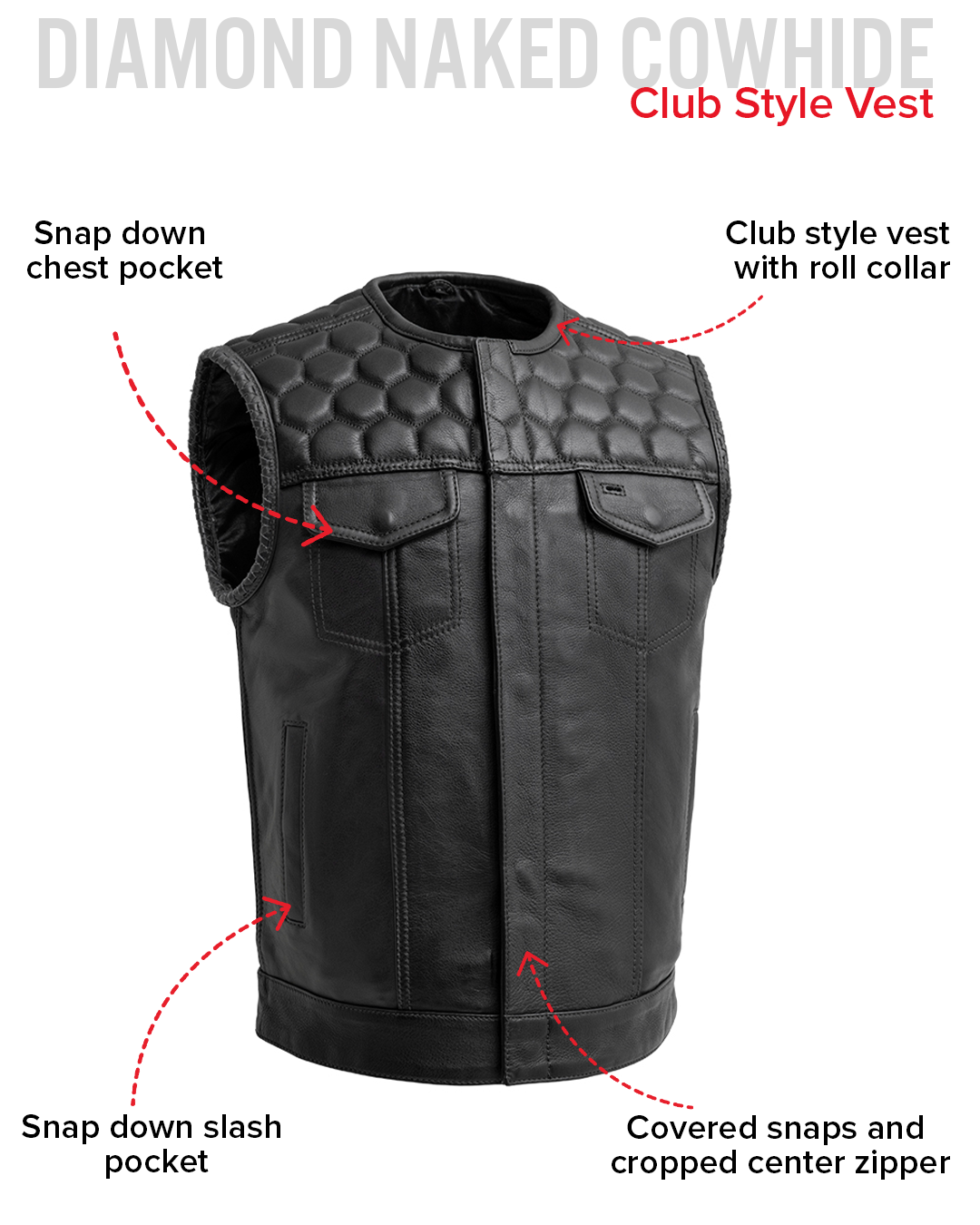 Hornet Men's Club Style Leather Vest