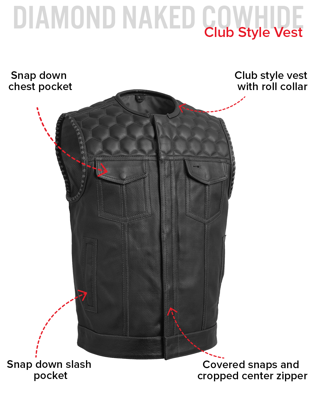 Hornet Perforated Men's Club Style Leather Vest