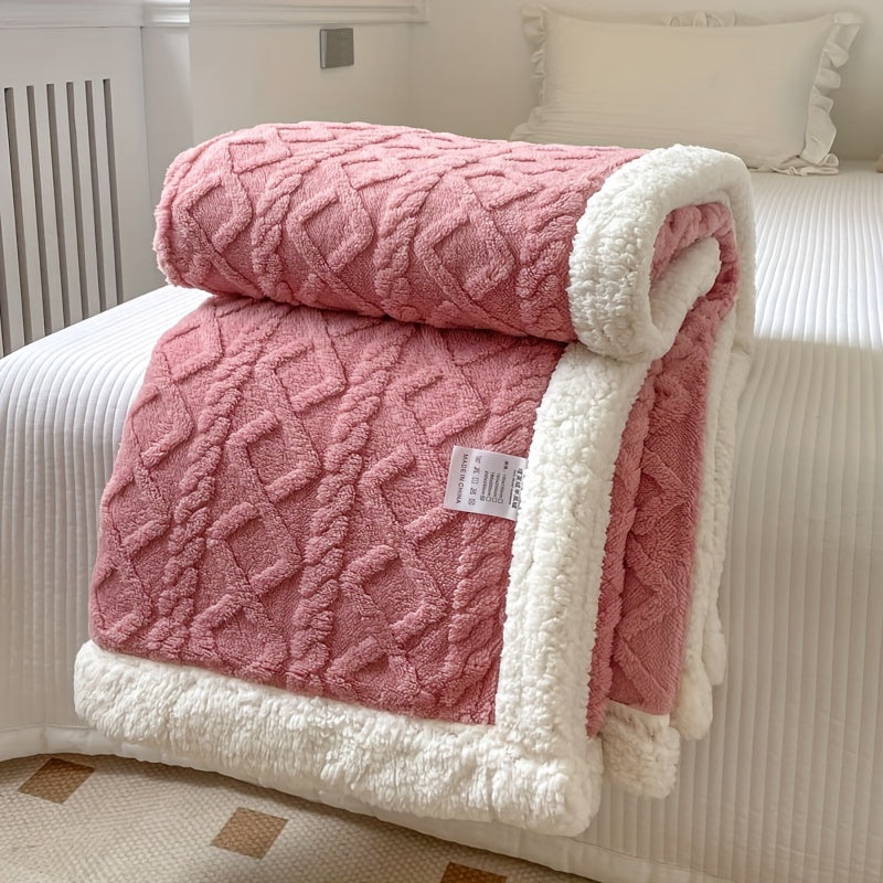 1pc Double-Sided Fleece Bed Blanket, Autumn And Winter Thickened Sofa Blanket, Air Conditioning Blanket, Suitable For All Seasons, Christmas present
