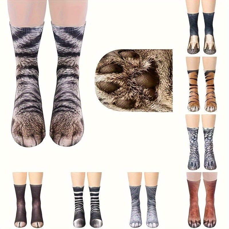 Paw-Tastic 3D Animal Print Socks – Unisex Novelty Crew Socks for Ultimate Comfort and Wild Style - Premium socks from Lizard Vigilante - Just $17.88! Shop now at Lizard Vigilante