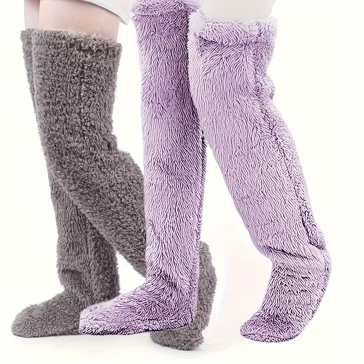 Cozy Couple's Thigh-High Fuzzy Socks - Warm, Durable Knit Over-The-Knee Stockings, Easy-Care Solid Hosiery