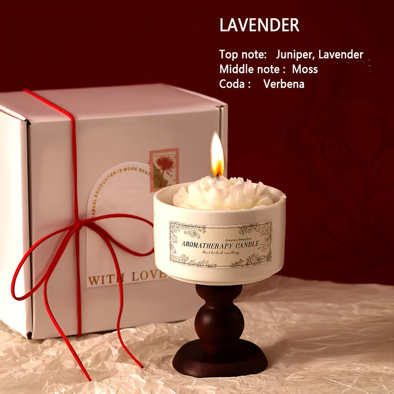 Luxury Soy Wax Scented Candle - 5.3oz Rose, Lavender, Gardenia | Elegant Gift Box for Christmas, Birthdays & Graduations | Home Decor with Ceramic Container & Wooden Base