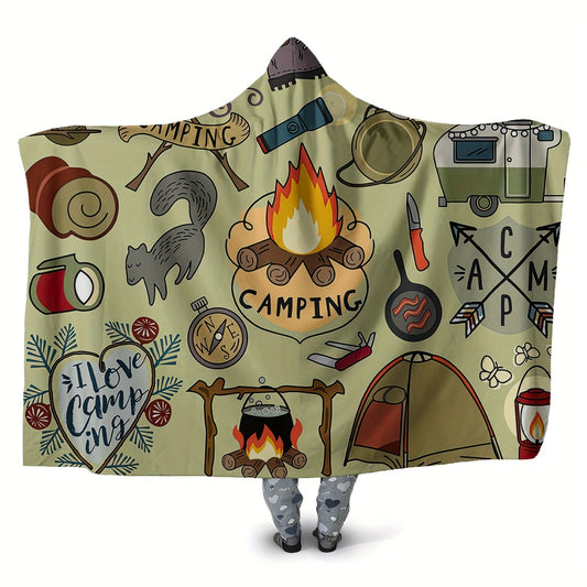 1pc Camping Hooded Blanket Thick Nap Wearable Blanket Magic Blanket Hooded Cape Cozy Warm Soft Blanket For Sofa Office Bed And Travelling
