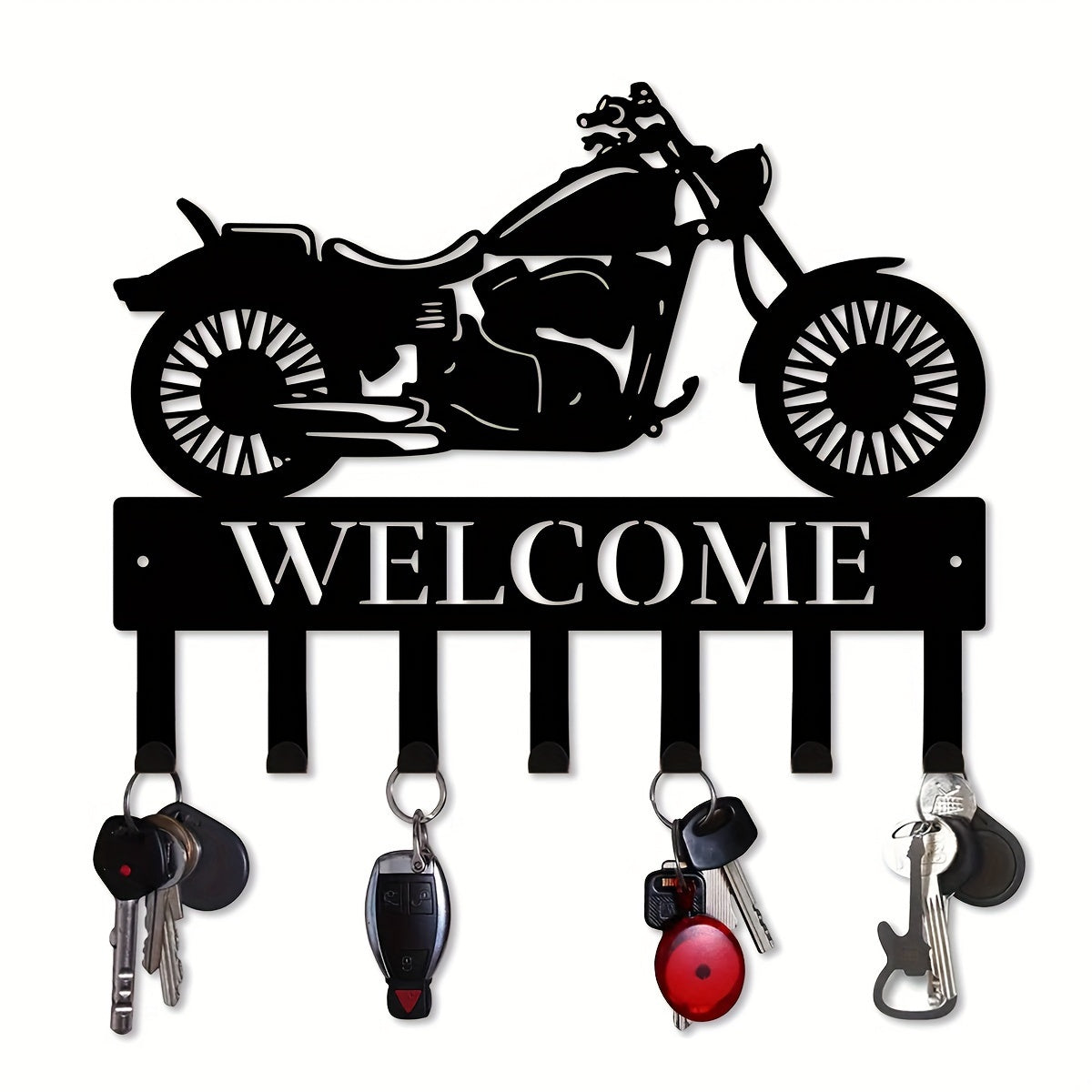 1pc Heavy-Duty Iron Motorcycle Biker Sign - Decorative Metal Wall Art with Coat Hooks for Garage, Entryway, and Home Decor - Rust-Resistant, Wall-Mounted, and Space-Saving Design, Perfect for Room Decor - Premium Home Decor from Lizard Vigilante - Just $24.88! Shop now at Lizard Vigilante