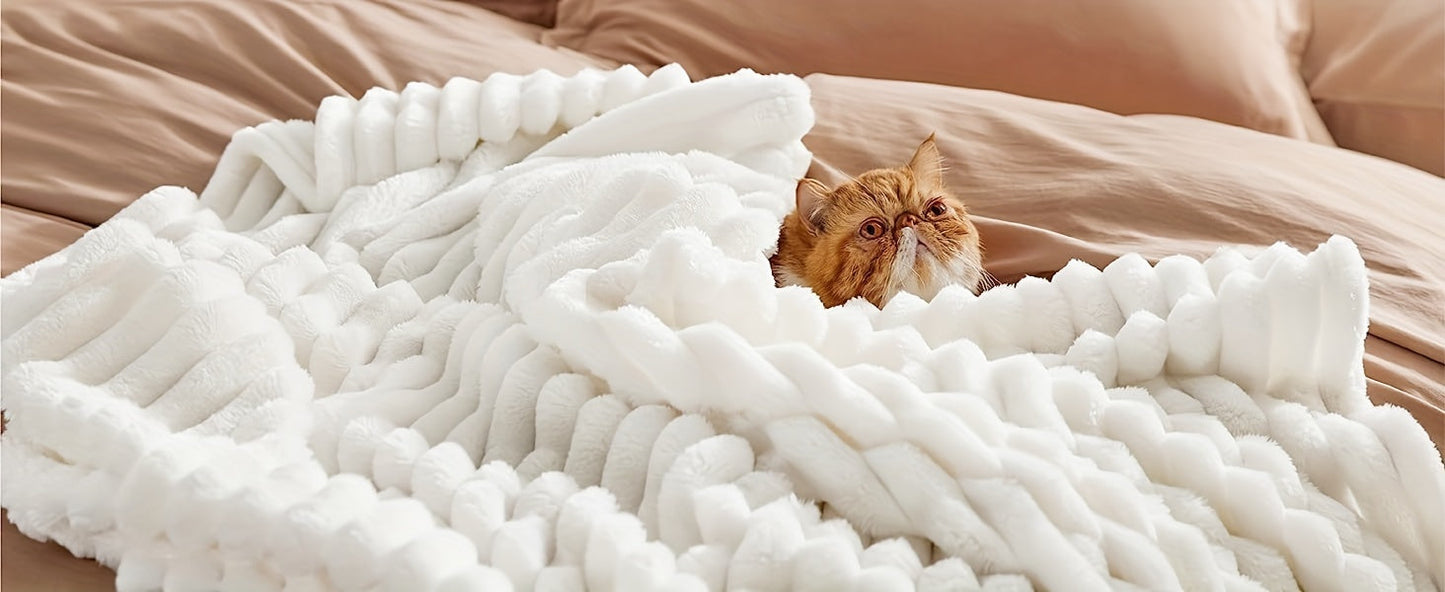 1pc Cozy Double-Sided 3D Rabbit Hair Blanket - Soft, Warm, and Fuzzy for Snuggling Up - Perfect for Office, Outdoor Camping, Sofa, and Gift Giving