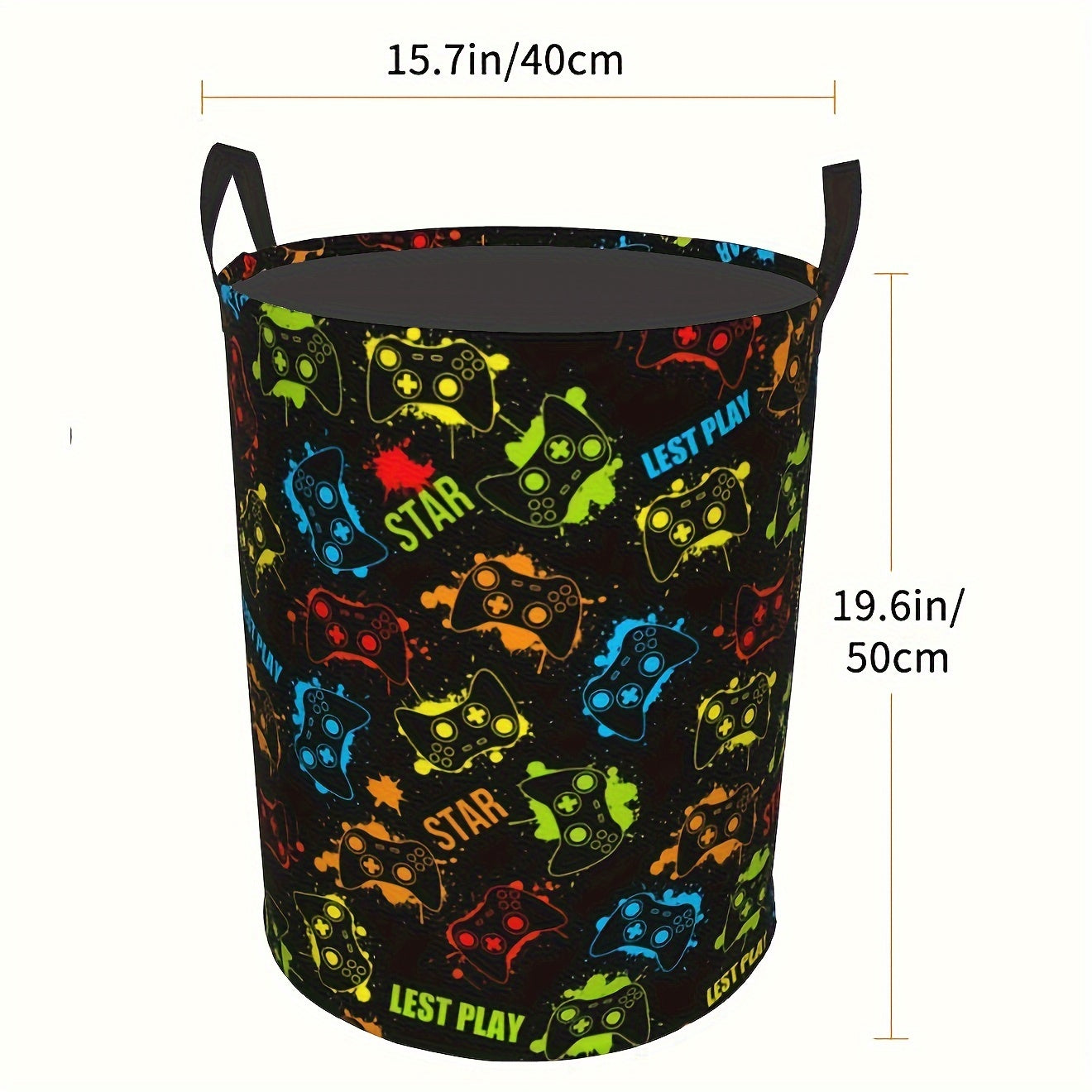 Gamer Laundry Basket with Handles - Casual Polyester Round Gamepad Storage Hamper for Bedroom, Gaming Room Decor, Dirty Clothes Organizer - Premium  from Lizard Vigilante - Just $15.99! Shop now at Lizard Vigilante