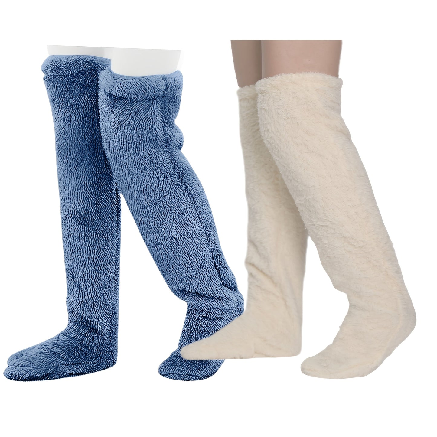 Cozy Couple's Thigh-High Fuzzy Socks - Warm, Durable Knit Over-The-Knee Stockings, Easy-Care Solid Hosiery