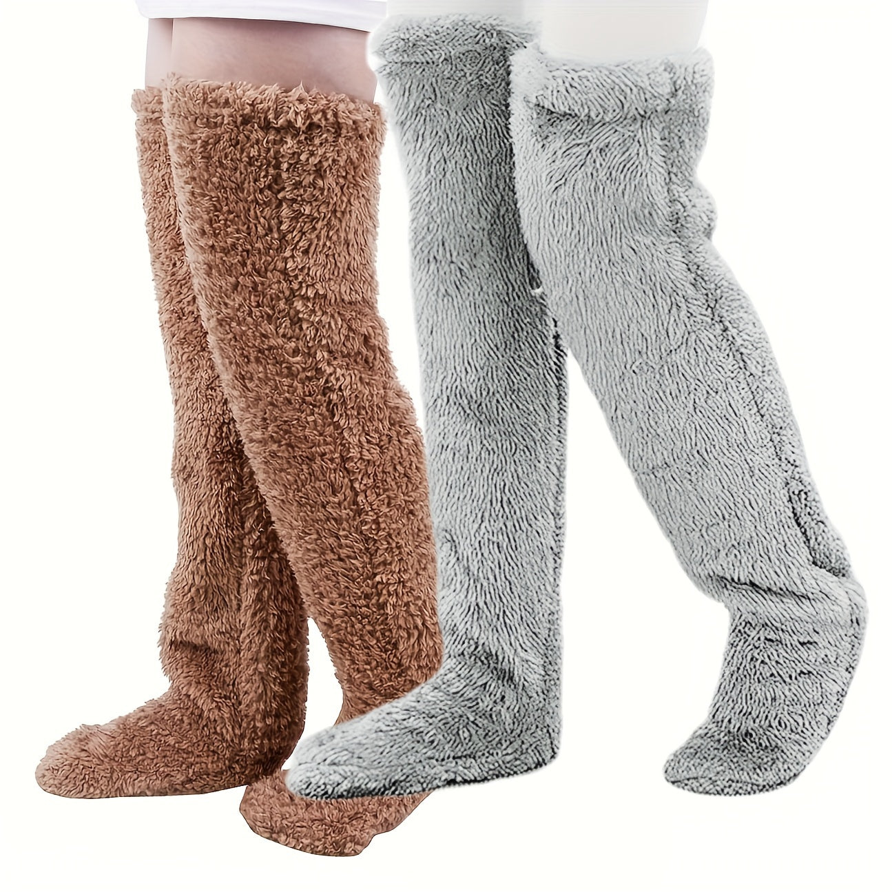 Cozy Couple's Thigh-High Fuzzy Socks - Warm, Durable Knit Over-The-Knee Stockings, Easy-Care Solid Hosiery