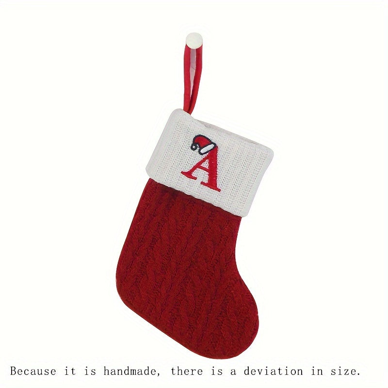 1pc Knitted Christmas Socks Stocking Gift Bag - Embroidered Alphabet, Candy Design, Scene Decor, Room Decor, Home Decor, Holiday Party Decor, Festive Gift Idea for Family and Friends