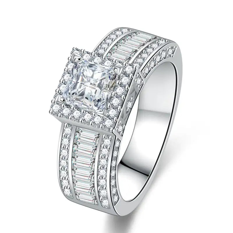 Diamond Push Square Rectangular Rhinestone Square Ring