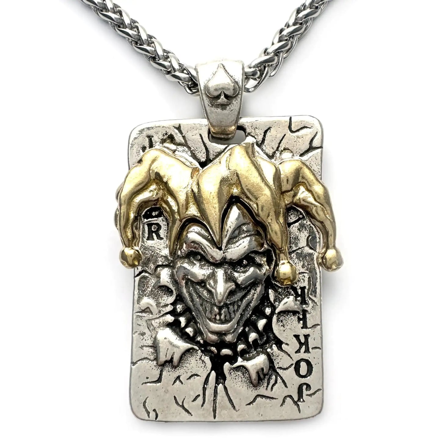 JWM Mens Silver Plated Brass Pendants Necklaces with 23.6" Stainless Steel Chain Pendants Necklaces for Men Women Exquisite Packaging (019-Poker Joker)